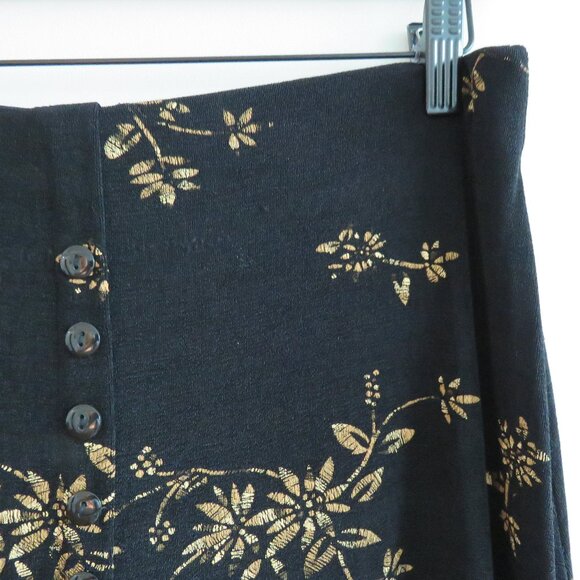 VINTAGE EZ TOWN Y2K Black Gold Floral Stretch Maxi Skirt Friends Whimsigoth Goth - Picture 9 of 13